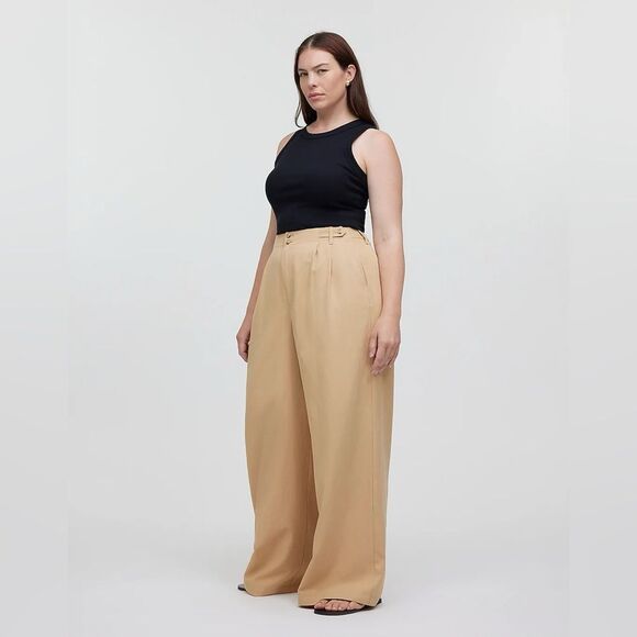 NWT Madewell The Petite Harlow Wide-Leg Linen Blend Pant in Desert Dune - Picture 2 of 10